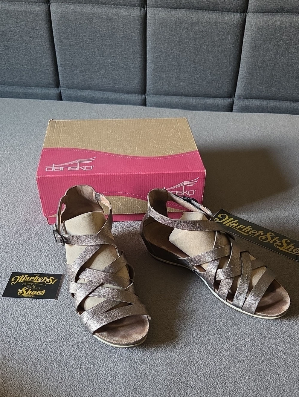 Dansko Women's Metallic Taupe Strappy Leather Sandals Size 41